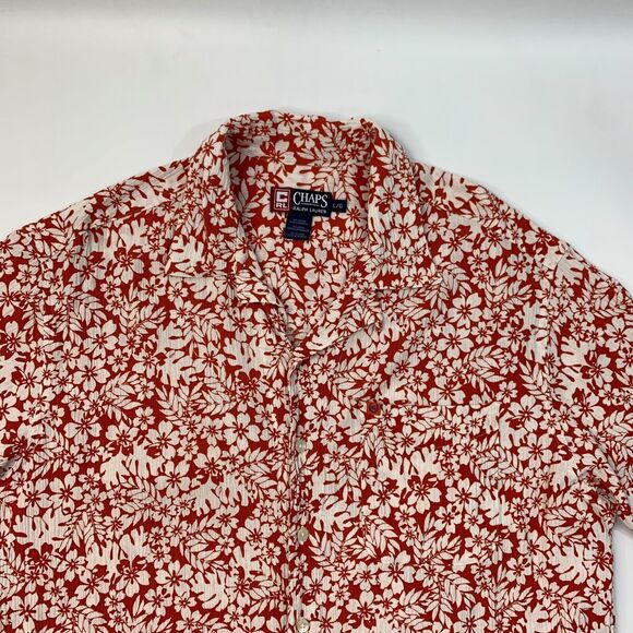 Vintage Chaps Ralph Lauren Shirt Mens L Large Red Floral Hawaiian Short Sleeve - Picture 4 of 10